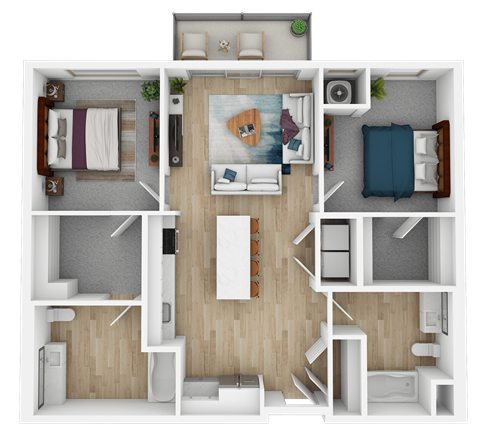 Floor plan for 2 beds, 2 baths, 1018 sqft